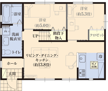 メザニン1 0 1 5 収納たっぷり平屋建て Fhh16s K2 2 間取り詳細 間取り 検索 パワーホーム Powerhome 住まい 注文住宅 土地 戸建
