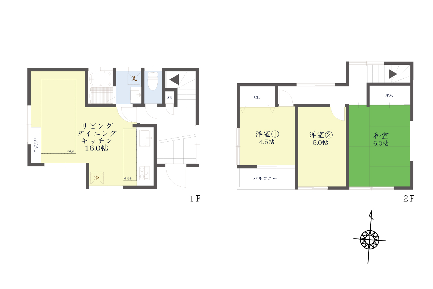 2階建て、LDKには床暖房が設置してございます