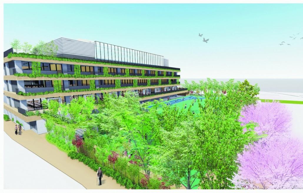 現在建て替え中の池袋第一小学校の完成予想図(令和4年8月完成予定)