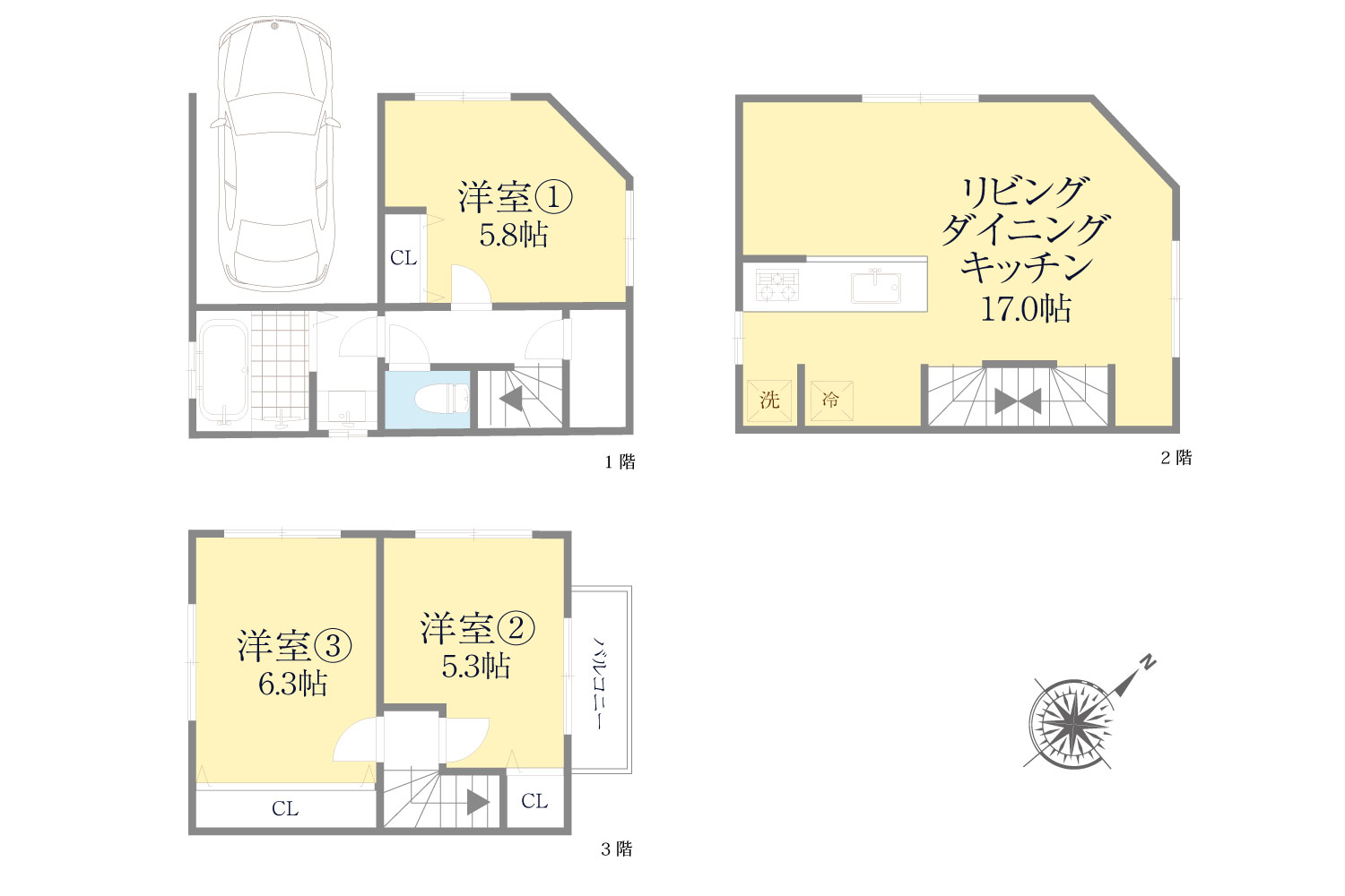 【参考プラン】北東×北西の角地の為、全居室が道路に面した間取が可能です