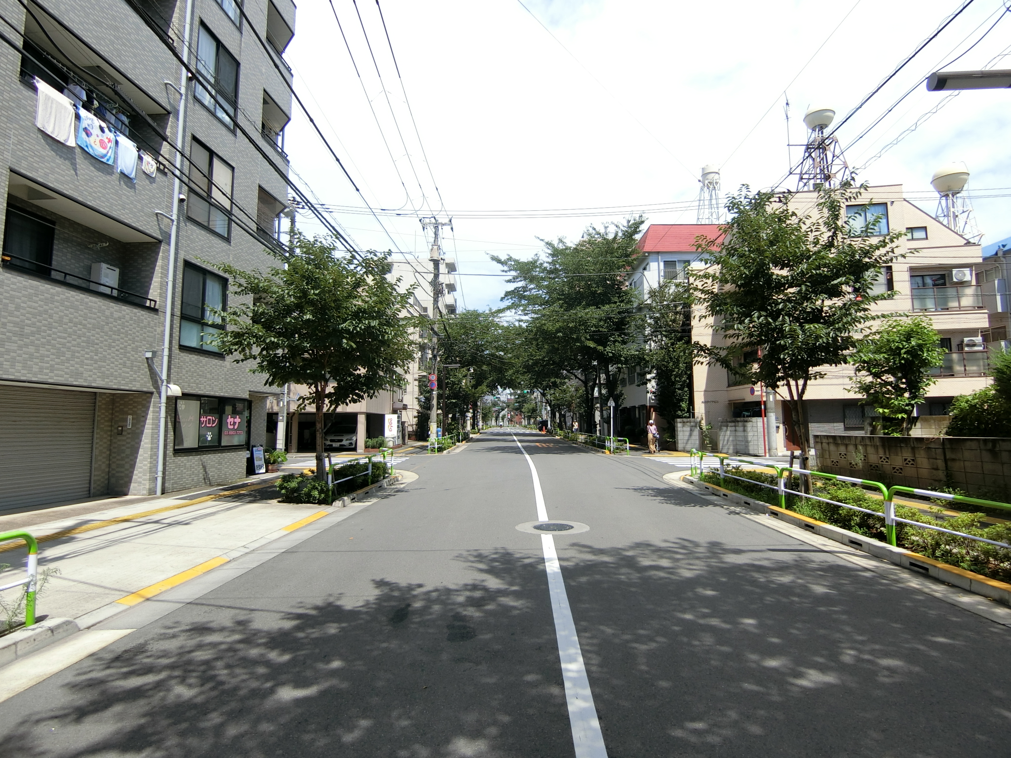 周辺には桜並木や遊具のある公園が多く、緑の多い街並みです