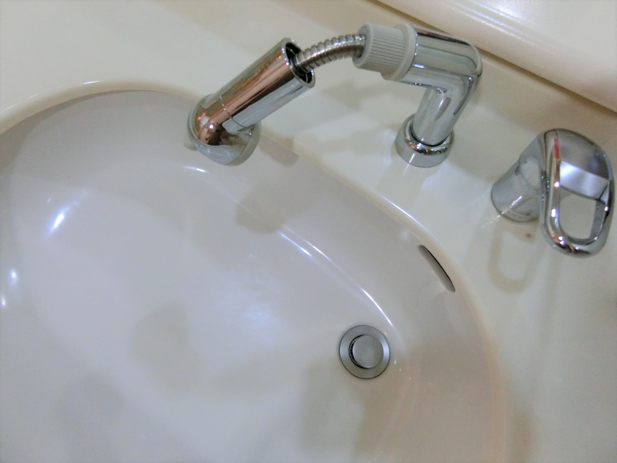 洗面の水栓はシャワーノズル付きです!